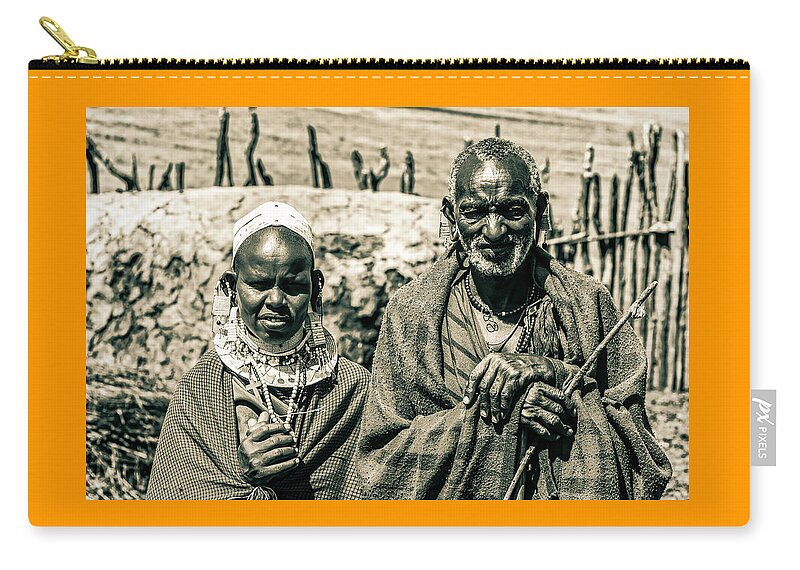 Ngorongoro Maasai Tanzania Zip Pouch featuring the photograph Father Daughter Maasai Portrait TZA 4197 by Amyn Nasser