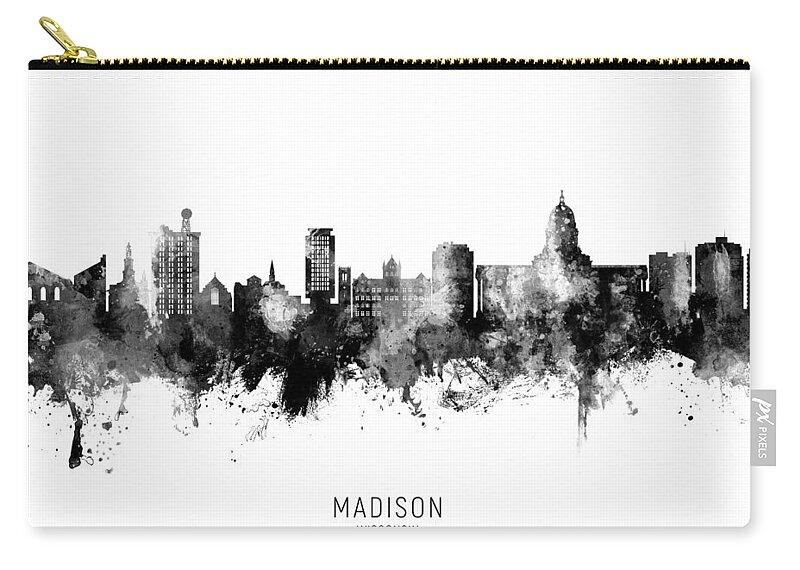 Madison Zip Pouch featuring the digital art Madison Wisconsin Skyline #48 by Michael Tompsett