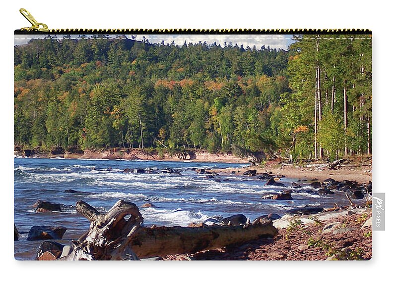 Marquette Zip Pouch featuring the photograph Lake Superior Shoreline #5 by Phil Perkins