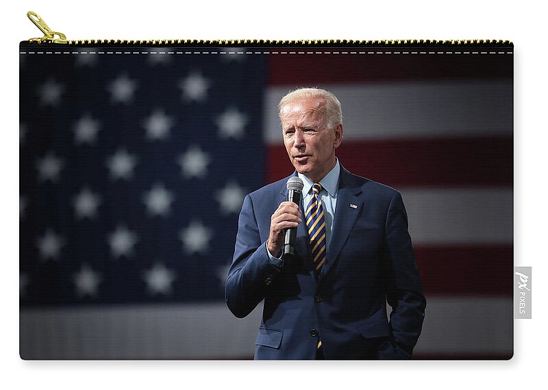 Portrait Of President Joe Biden By Gage Skidmore Zip Pouch featuring the painting Portrait of President Joe Biden by Gage Skidmore #143 by Celestial Images
