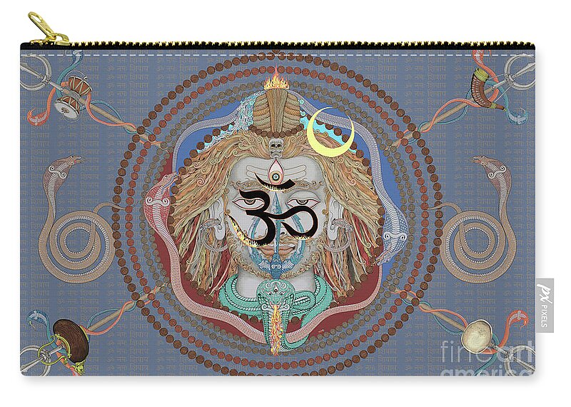 Om Zip Pouch featuring the mixed media Shiva OM rudraksha gray color by Vrindavan Das