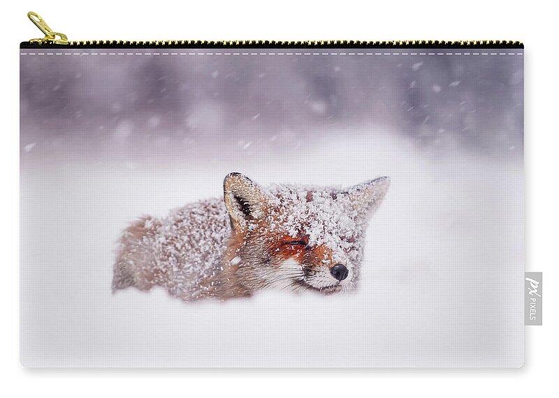 Red Fox Zip Pouch featuring the photograph 50 Shades of White and a Touch of Red by Roeselien Raimond