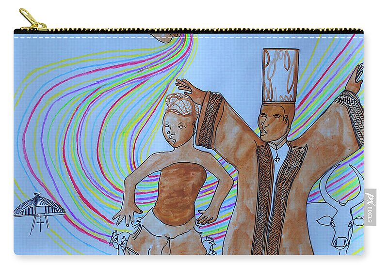 Jesus Zip Pouch featuring the painting Kintu and Nambi Arrival at the Royal Kingdom of Buganda #59 by Gloria Ssali
