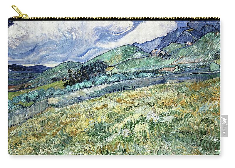 Landscape From Saint-rémy Zip Pouch featuring the painting Landscape from Saint-Remy #6 by Vincent Van Gogh