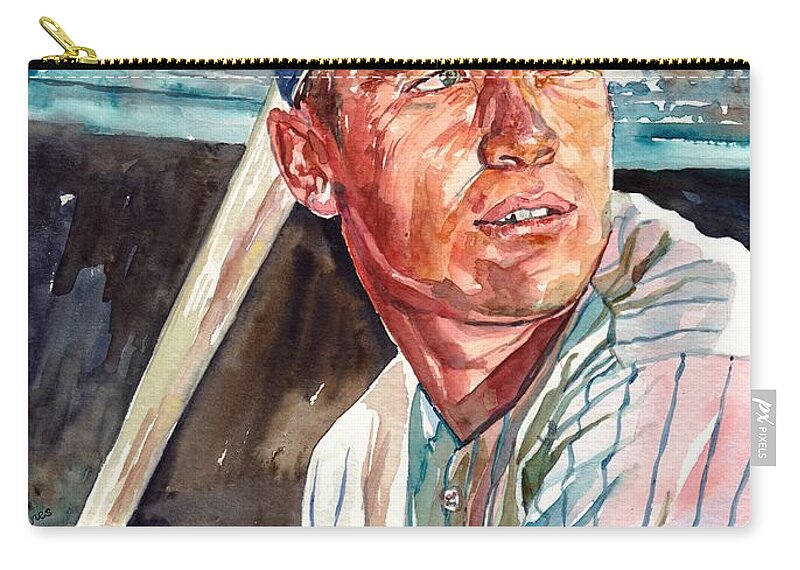 Mick Zip Pouch featuring the painting Mickey Mantle portrait #6 by Suzann Sines