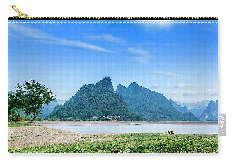 Landscape Zip Pouch featuring the photograph Mountain and river scenery #6 by Carl Ning