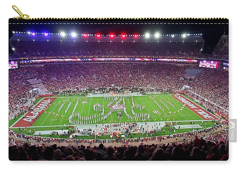 Gameday Zip Pouch featuring the photograph Night Panorama Bryant-Denny Stadium by Kenny Glover