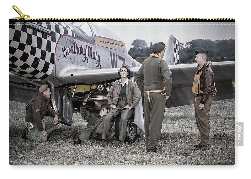 P-51 Mustang Zip Pouch featuring the photograph P-51D Mustang Contrary Mary #6 by Airpower Art