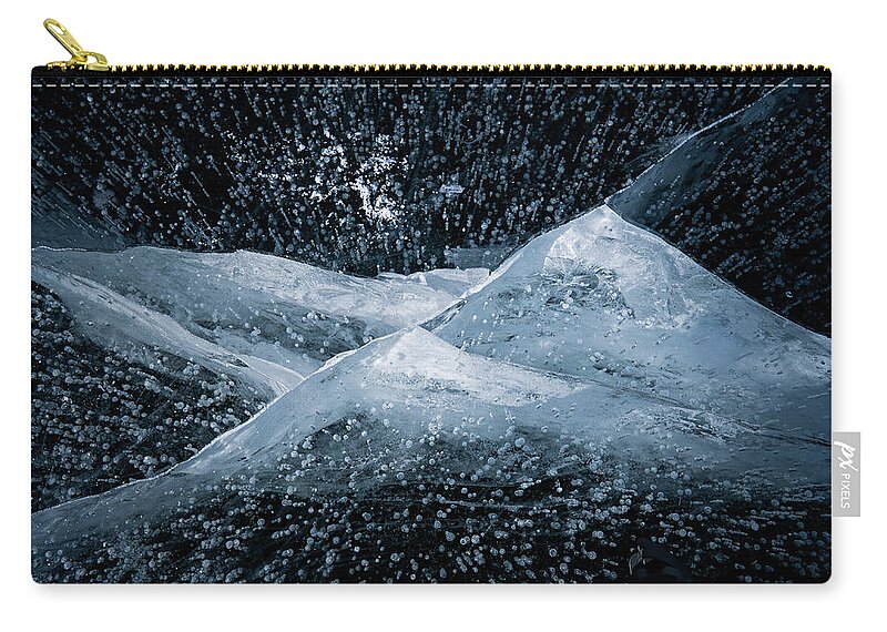 Fog Zip Pouch featuring the photograph Texture Of Frozen Lake by Julieta Belmont