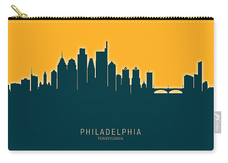 Philadelphia Zip Pouch featuring the digital art Philadelphia Pennsylvania Skyline #63 by Michael Tompsett