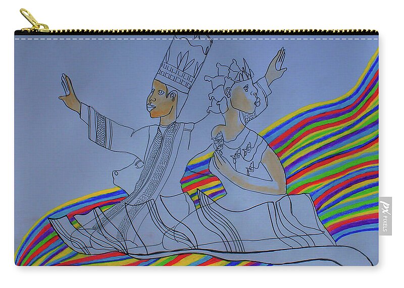 Jesus Zip Pouch featuring the painting Kintu and Nambi En Route To Earth #7 by Gloria Ssali