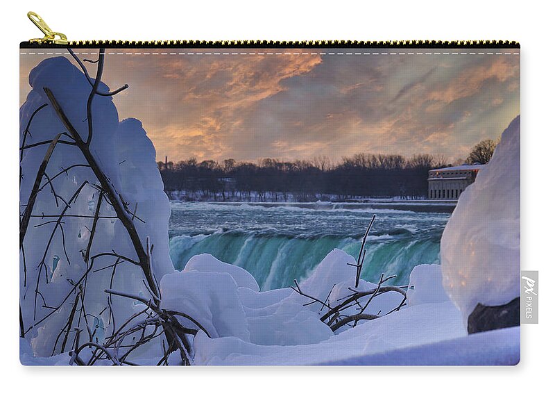 Bridal Veil Falls Is Separated From Horseshoe Falls By Goat Isla Zip Pouch featuring the photograph Niagara Falls Canada #7 by Nick Mares