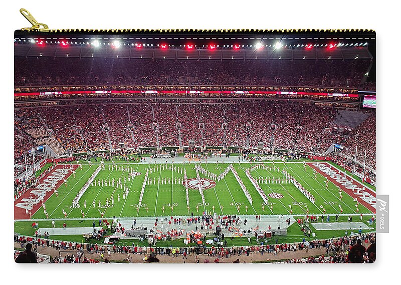 Gameday Zip Pouch featuring the photograph Night Panorama Bryant-Denny Stadium by Kenny Glover