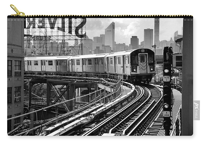 New York City Subway Carry-all Pouch featuring the photograph 7-Scape No. 9 - Under the Silvercup Sign by Steve Ember