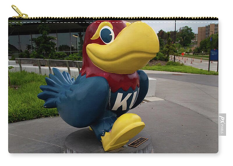 Kansas Jayhawks Carry-all Pouch featuring the photograph Kansas Jayhawks statue at University of Kansas by Eldon McGraw