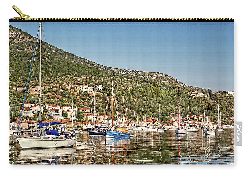Vathi Zip Pouch featuring the photograph Vathy in Ithaki island, Greece #7 by Constantinos Iliopoulos