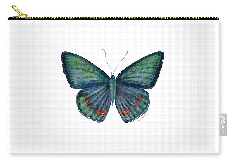 Teal Green Butterfly Zip Pouch featuring the painting 82 Bellona Butterfly by Amy Kirkpatrick