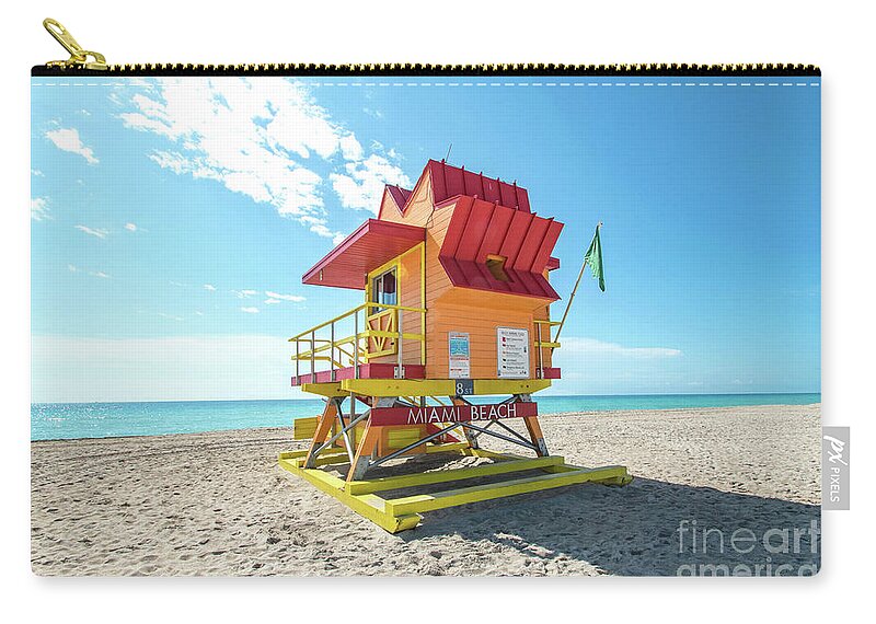 Atlantic Zip Pouch featuring the photograph 8th Street Lifeguard Tower South Beach Miami, Florida by Beachtown Views