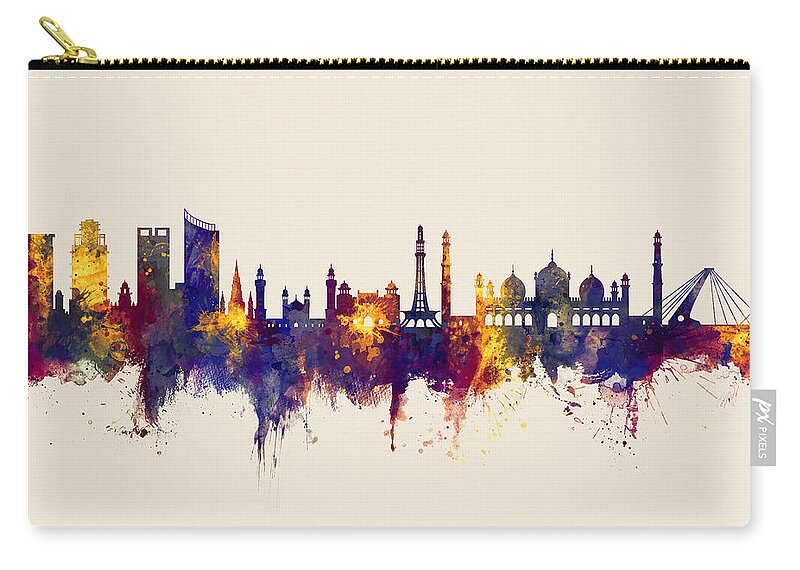 Lahore Zip Pouch featuring the digital art Lahore Pakistan Skyline by Michael Tompsett