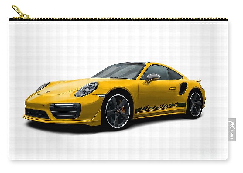 Sports Car Carry-all Pouch featuring the digital art 911 Turbo S Yellow by Moospeed Art