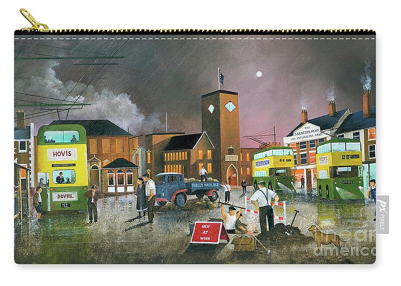 England Zip Pouch featuring the painting Dudley Trolley Bus Terminus - England #2 by Ken Wood