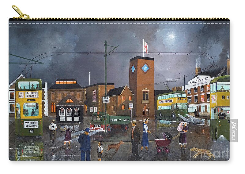 England Zip Pouch featuring the painting Dudley Trolley Bus Terminus - England by Ken Wood