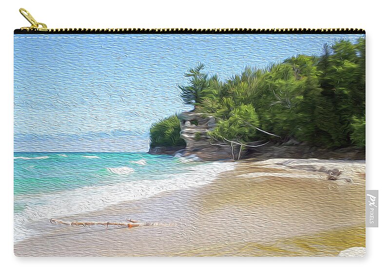 Day Zip Pouch featuring the photograph Painting of Birch on the Beach by Robert Carter