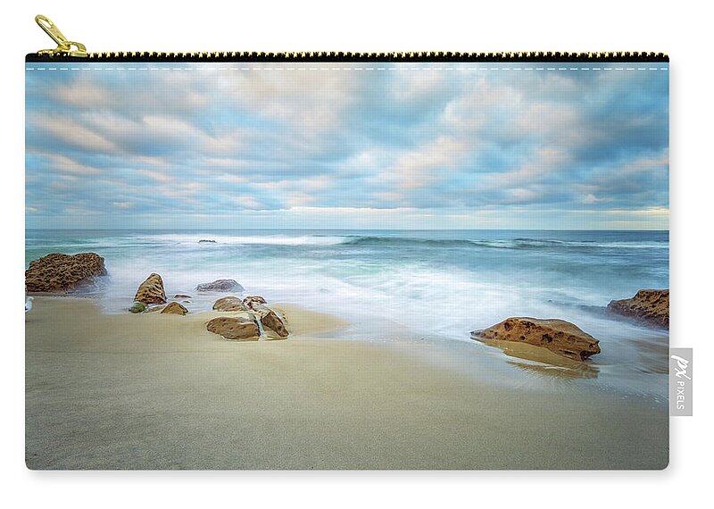 Sunrise Zip Pouch featuring the photograph A Bird And A Beach La Jolla Coast by Joseph S Giacalone