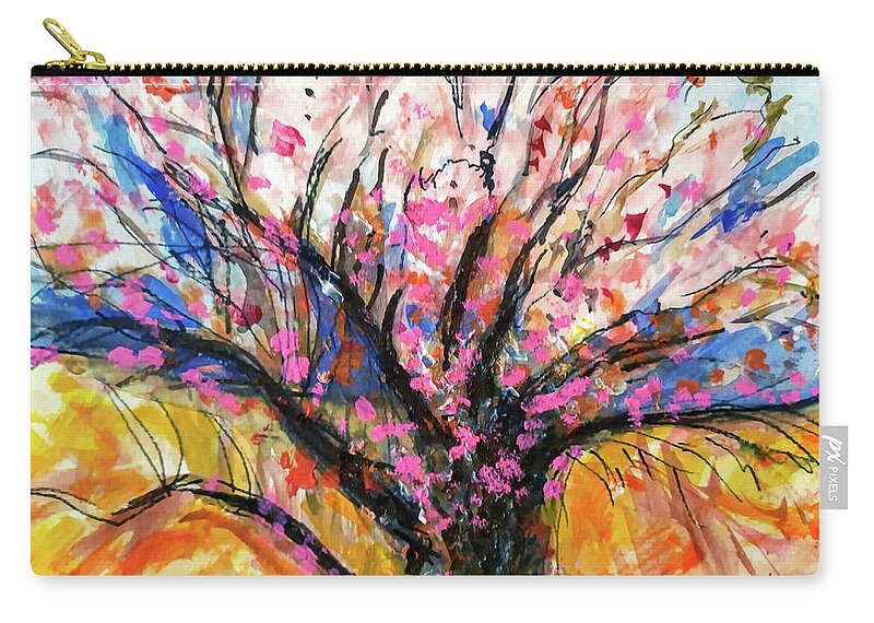 A Blossoming Tree In Spring Zip Pouch featuring the painting A Blossoming Almond Tree in Spring by Esther Newman-Cohen