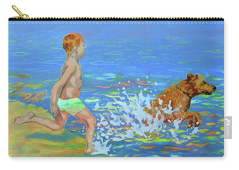 Boy Zip Pouch featuring the painting A Boy and His Dog by Lynee Sapere
