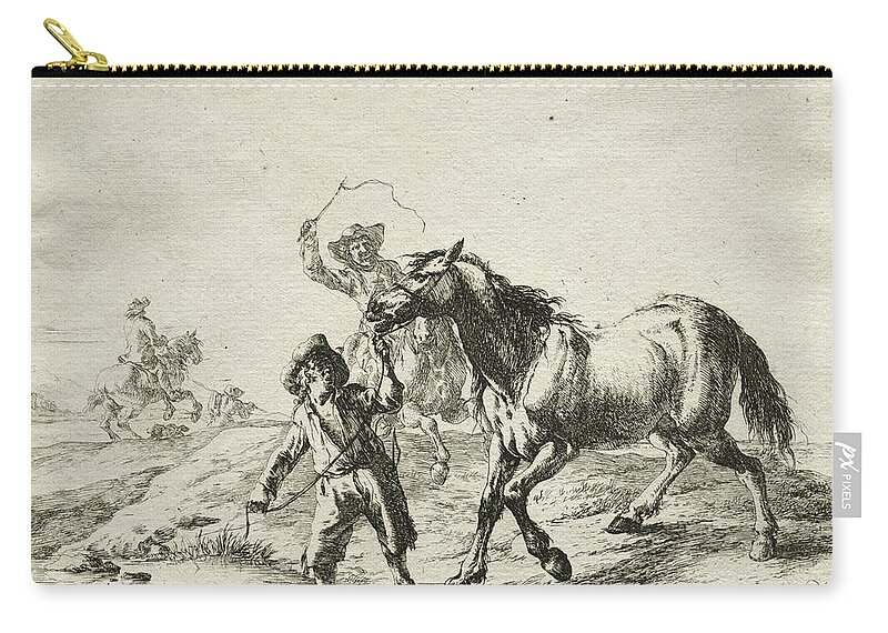 A Boy Taking A Horse To Drink Date Unknown Dirck Stoop Dutch C 1618 To 1681 Zip Pouch featuring the painting A boy taking a horse to drink Date unknown Dirck Stoop Dutch c 1618 to 1681 by MotionAge Designs