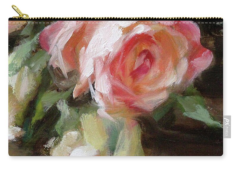  Zip Pouch featuring the painting A Bunch of Roses Detail 5 by Roxanne Dyer