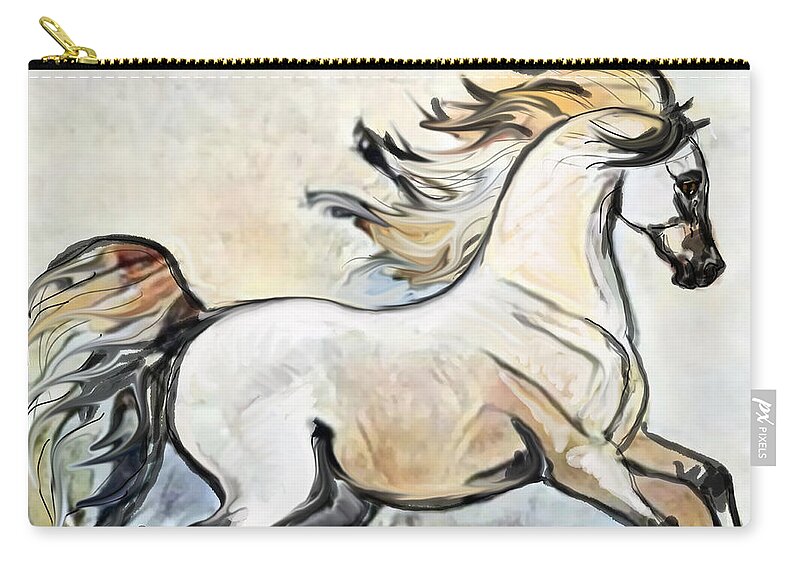 Equestrian Art Zip Pouch featuring the digital art A Cantering Horse 002 by Stacey Mayer