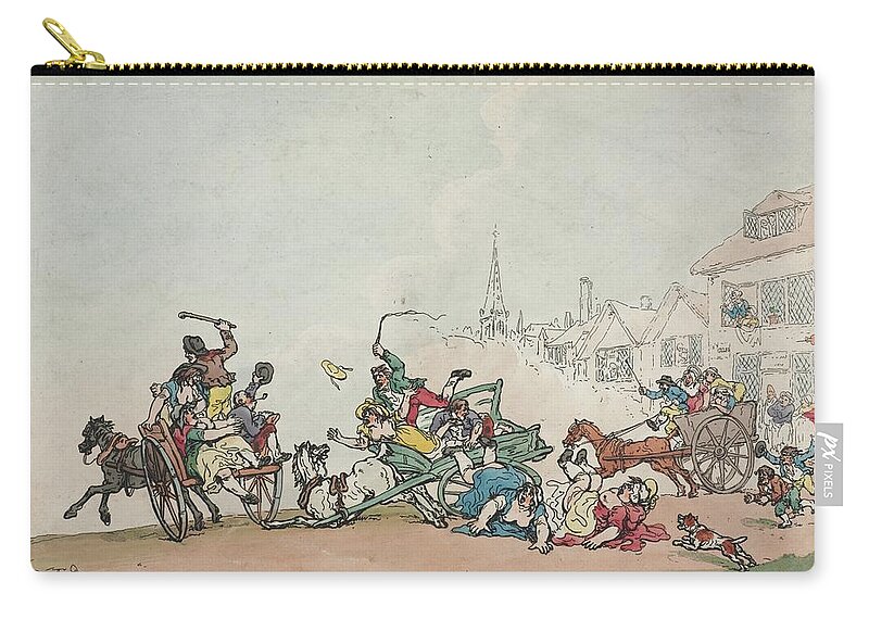 A Cart Race 1788 After Thomas Rowlandson British 1756 1827 Zip Pouch featuring the painting A Cart Race 1788 after Thomas Rowlandson British 1756 1827 by MotionAge Designs