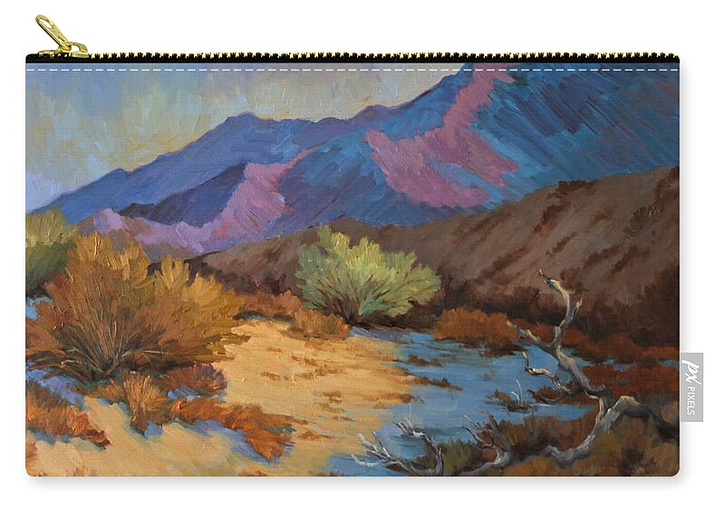 La Quinta Cove Zip Pouch featuring the painting A Desert Morning by Diane McClary