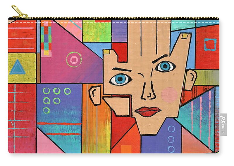 Busy Zip Pouch featuring the painting A Face On Hand by Jeremy Aiyadurai