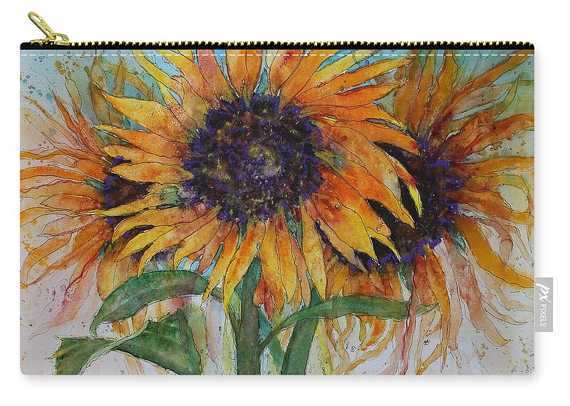Sunflowers Zip Pouch featuring the painting A Galaxy of Suns by Ruth Kamenev