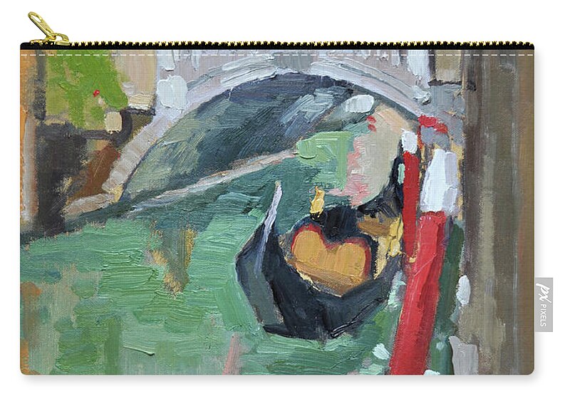 Gondola Carry-all Pouch featuring the painting A Gondolier and his Gondola, Venice, Italy by Paul Strahm