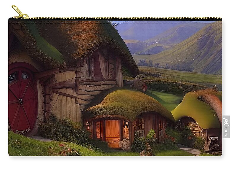 Hobbits Carry-all Pouch featuring the digital art A Hobbits Home by Angela Hobbs