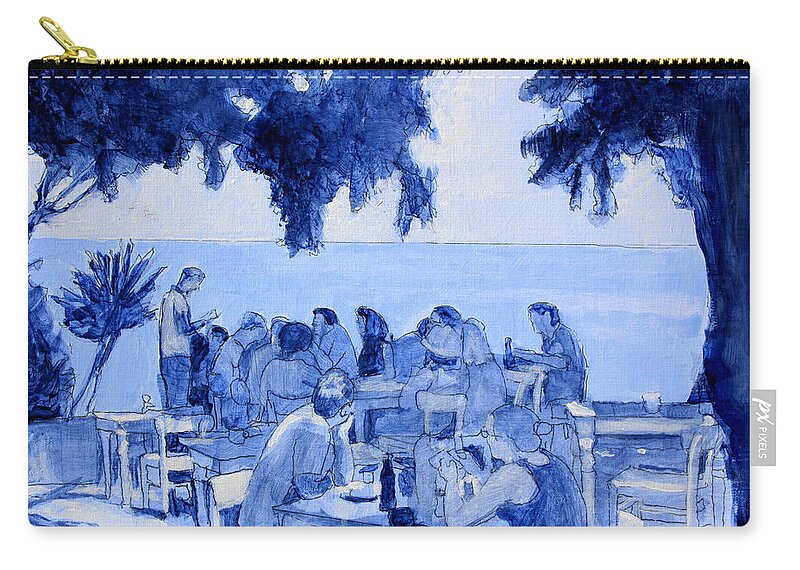 Dining Al Fresco Zip Pouch featuring the painting A Lunch in Crete by David Zimmerman