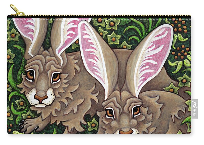 Hare Zip Pouch featuring the painting A Lush Green Understory by Amy E Fraser