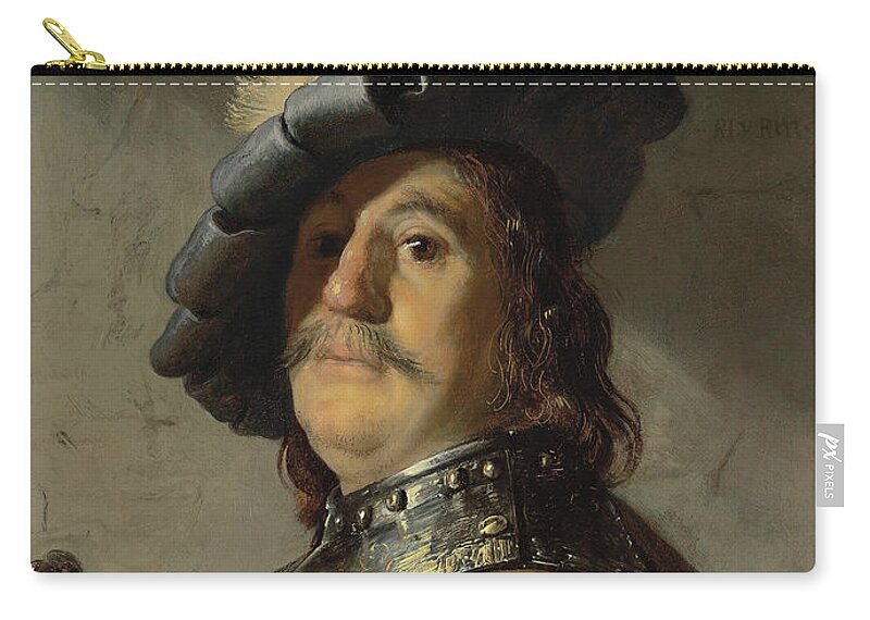 Rembrandt Zip Pouch featuring the painting A man in a gorget and cap by Rembrandt Harmensz van Rijn