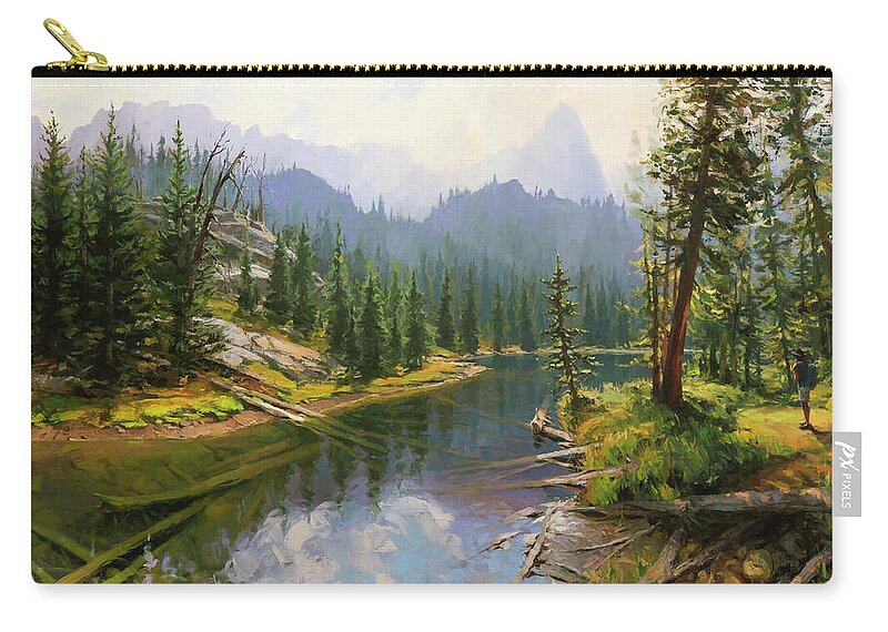 Mountains Zip Pouch featuring the painting A Moment to Reflect by Steve Henderson
