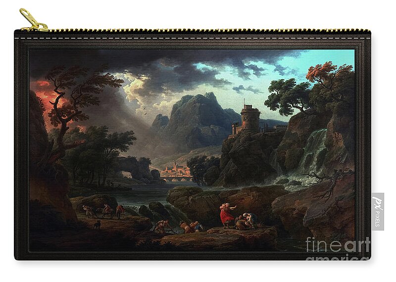 A Mountain Landscape With An Approaching Storm Carry-all Pouch featuring the painting A Mountain Landscape with an Approaching Storm by Claude Joseph Vernet Classical Fine Art Old Master by Rolando Burbon