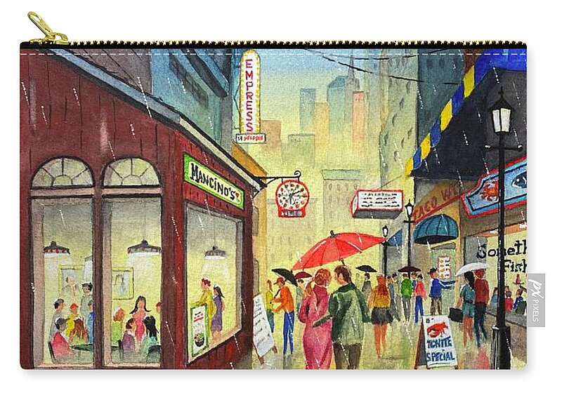 Sidewalk Zip Pouch featuring the painting A Night Out by Joseph Burger