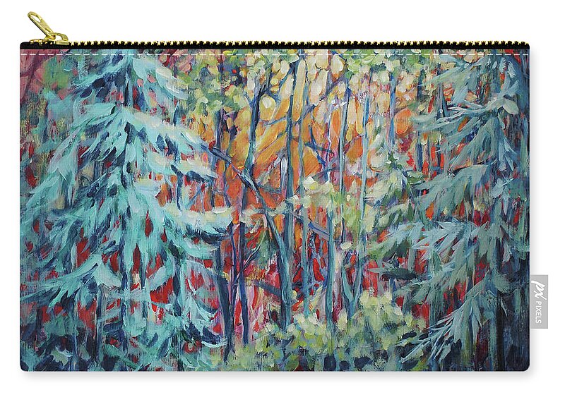 Forest Zip Pouch featuring the painting A Patch of Light by Jo Smoley