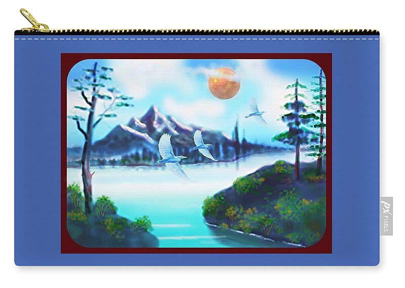 Mountains Zip Pouch featuring the digital art A peaceful world by Hartmut Jager