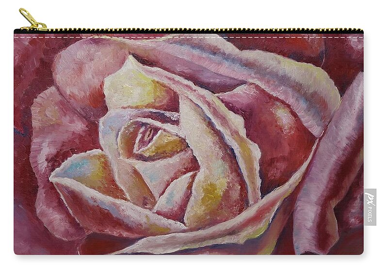 Wall Art Zip Pouch featuring the painting A Pink Rose Art Print by Tetiana Bielkina