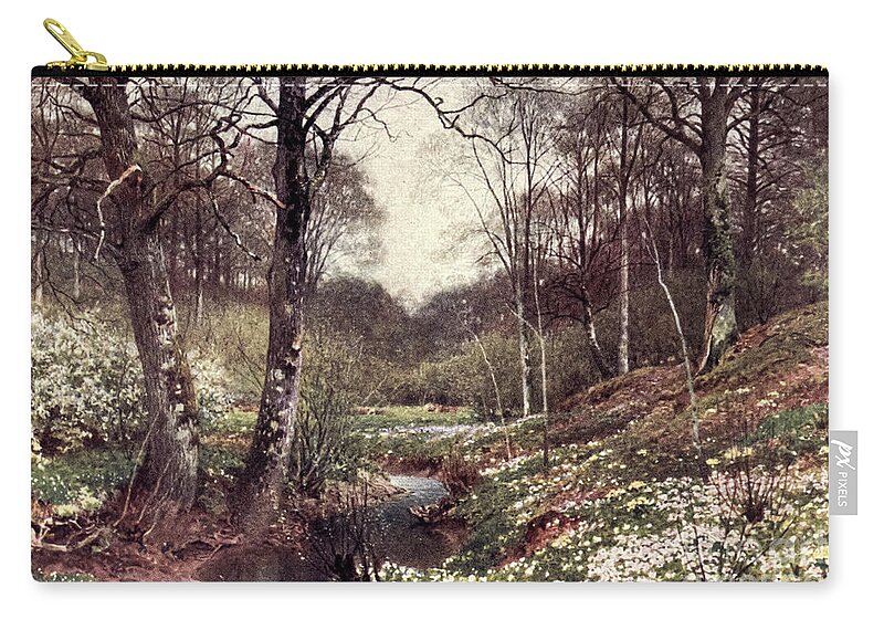 Charm Of Gardens Carry-all Pouch featuring the drawing A Primrose Bank Near Dorking j5 by Historic Illustrations