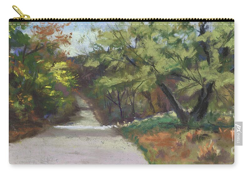 Plein Air Landscape Painting Stoneham Maine Zip Pouch featuring the painting A Quiet Road by Terri Meyer
